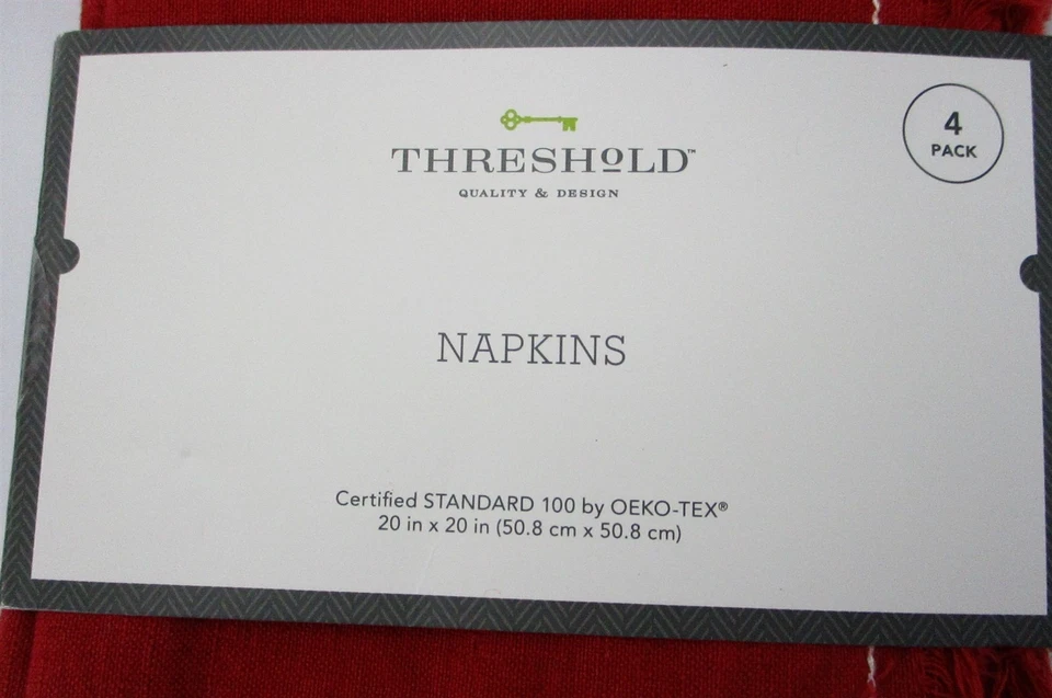 Threshold Napkins 4pk Dark Red w/ fringes Country Farmhouse 20x20" Linen/Cotton - Image 2 of 2