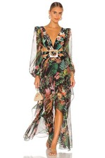 $825 PATBO "Oasis" plunge v-neck maxi dress - floral multicolor / black - M