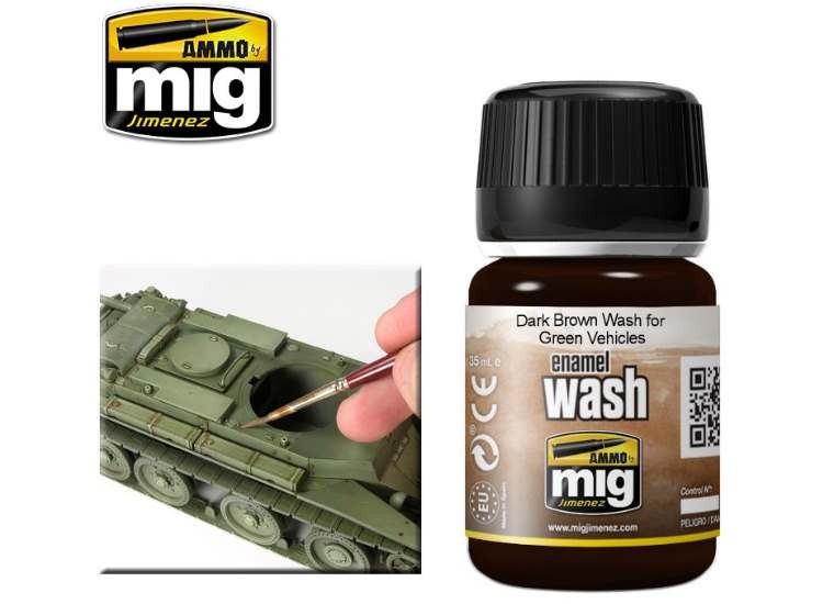 Ammo Mig 1005 35ml Dark Brown Wash For Green Vehicles - Enamel