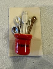 Miniature Ceramic Red Utensils for Dollhouse Set. 1:12 Scale