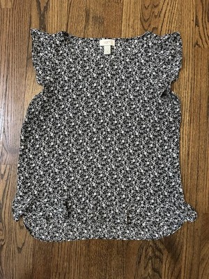 Loft Women s Black And White Flower Pattern Flutter Sleeveless Top Size M