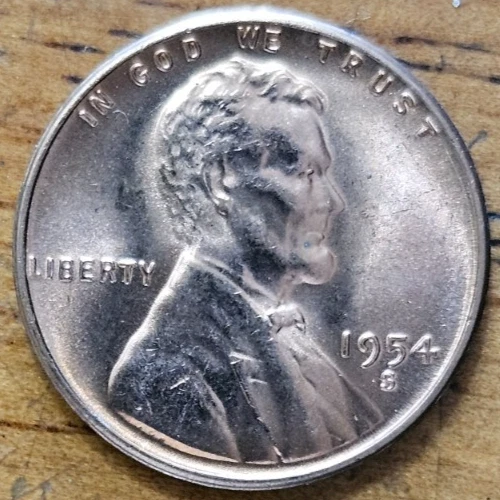 1954 S  Lincoln Wheat One Cent 1c Coin Red BU #AB761