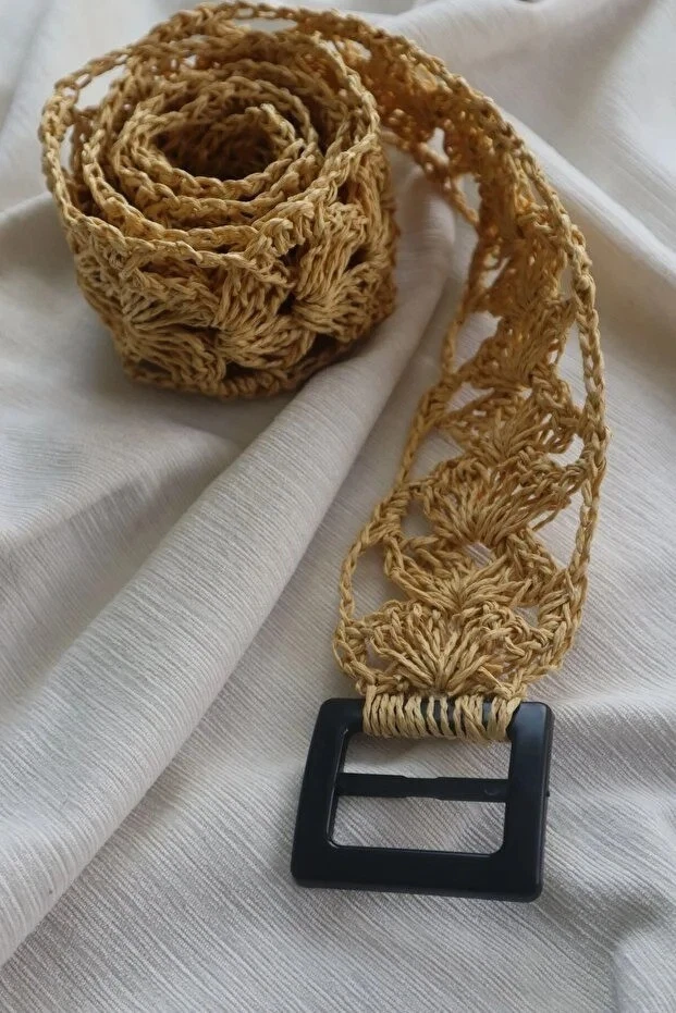 Boho TAN white BELT WOVEN MACRAMÉ Cotton 2” Wide 41”Long Round MEDALLION BUCKLE Set of 2 White Tan Macrame Woven Metal Buckle Boho Hippie  main image 3