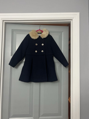 Smart Navy Girls Blue Coat With Gold Lining And Fur Trim Collar