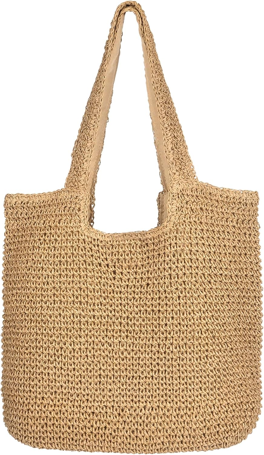 Beach Shoulder Bags for Women,Handwoven Rattan Straw Beach Bag Summer Sea Casual