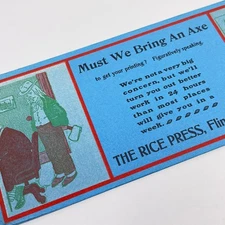 1910s Blotter Card The Rice Press Must We Bring an Axe May Calendar Flint MI SC8
