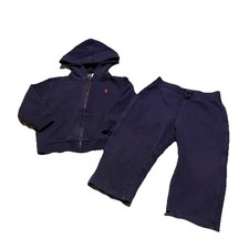Ralph Lauren Navy Blue Baby Toddler Size 24M 2PC Fleece Pant Set Hoodie Jacket