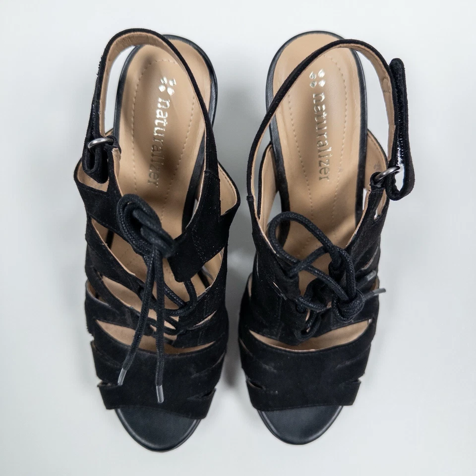 Naturalizer Women’s Black Suede Lace Up Heels Size 6.5M Strappy Platform Sandals - Image 3 of 4