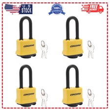 4 Pack Heavy Duty Laminated Steel Padlocks Keyed Alike Long Shackle Weatherproof