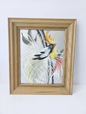 Vintage wooden frame birds of paradise bird picture M Devoe