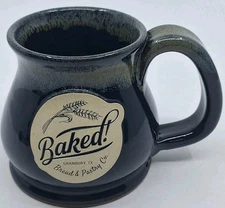 Sunset Hill Stoneware Mug Cup Baked Granbury Texas Dark Blue Handmade USA Stoner