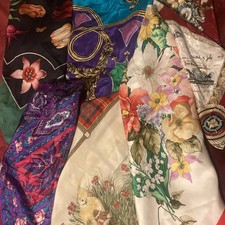 Lot of 6 silk Scarves Floral Flower Kerchief Tapestry Art Scarf Liz Claiborne Et