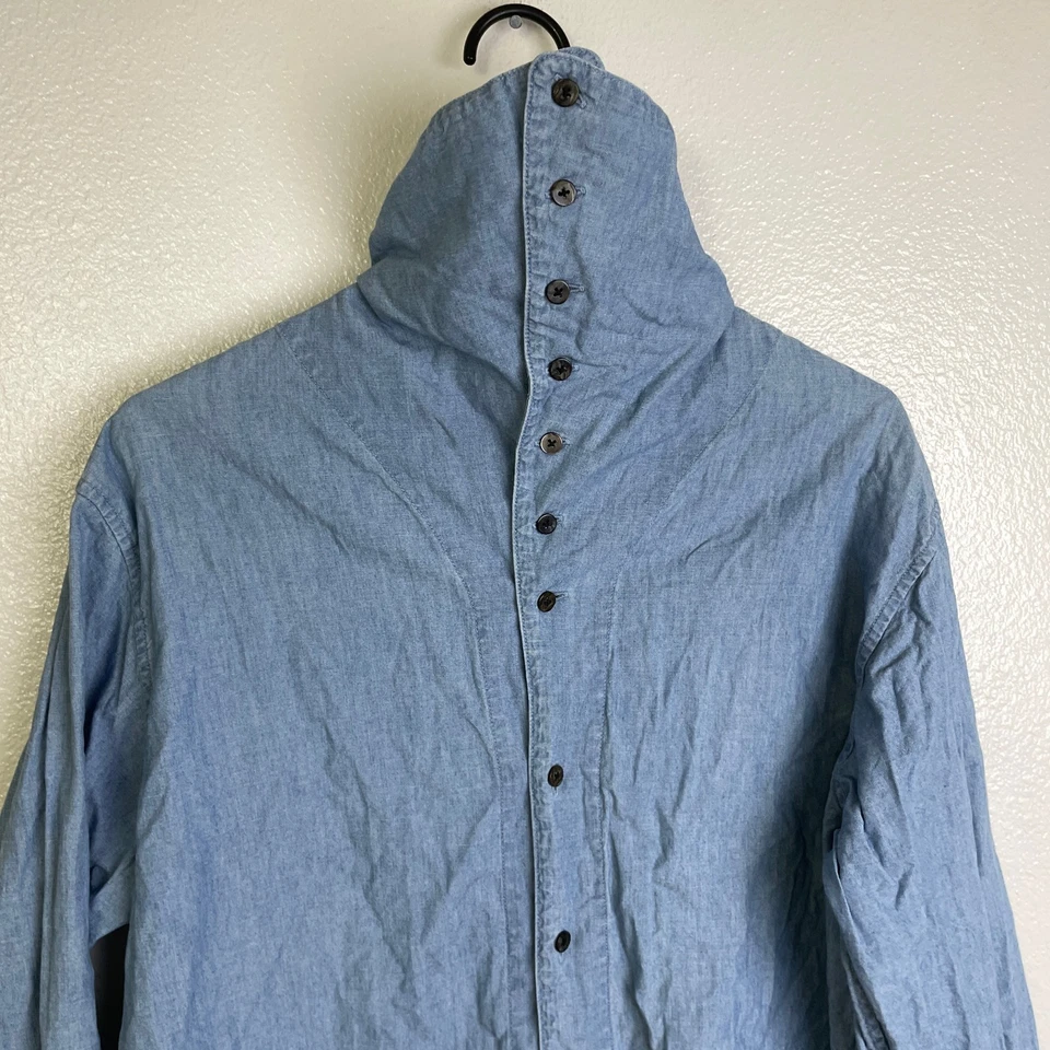 Kapital джинсовая рубашка размер 3 синий на пуговицах длинным рукавом высоты шеи хлопок Японии - Изображение 3 из 4