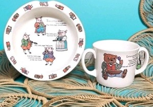 Vintage Child's Mother Goose Nursery Rhymes Bowl & Cup Shefford 1986 Melamine 