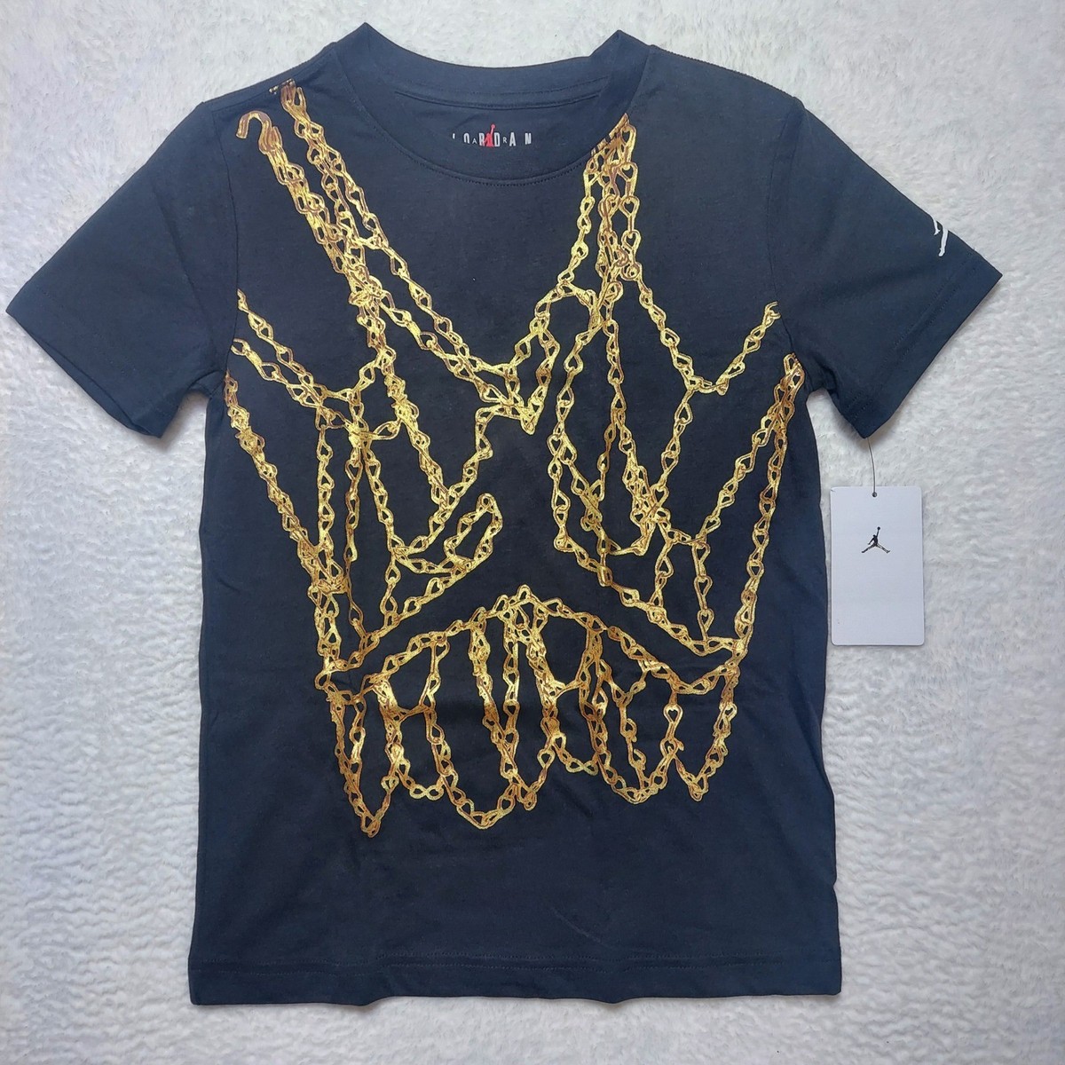 Jordan T-Shirt Boys Size S Black Brand New Gold Chain Graphic Tee 