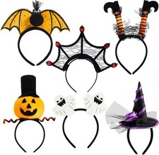 6 Pcs Halloween Headbands Pumpkin, Bat, Witch, Ghost, Witch Legs, Spider Web