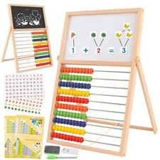 Ranqibo Wooden Abacus for Kids Math - Double-Sided Blackboard Compact, Brown