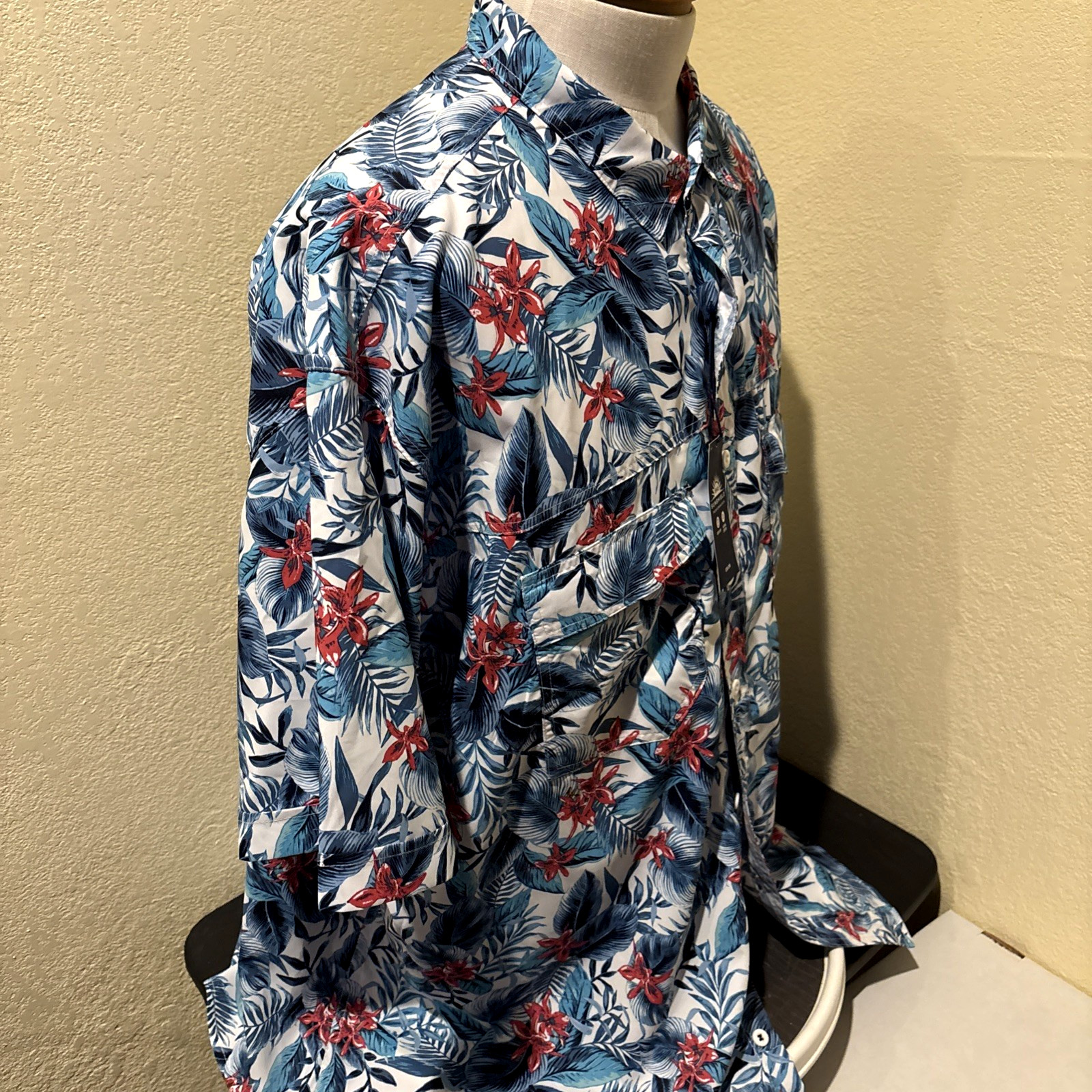 IZOD Saltwater Shirt Mens 3XLT Blue Floral Sun Shield UPF 45 Quick Dry Stretch image 9