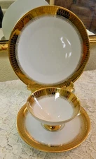 Eberthal Bavaria Germany 22k Gold Trio Set of Tea Cup, Saucer, and Dessert Plate