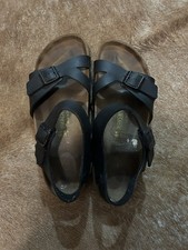Birkenstock Rio Ankle Strap Sandals Leather Black Birko Flor Germany sz 41