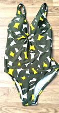 Jasper Conran Swimsuit  Removable Pads   12  Khaki Lime  Ladies Womens Ex Cond