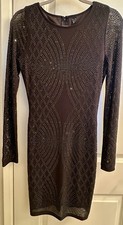 Windsor Black Evening Bodycon Long Sleeve Sheer Mesh Mini Dress Size M