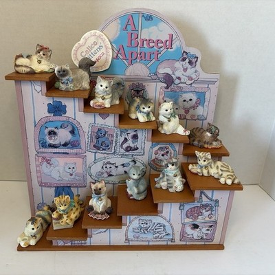 Vintage Calico Kittens/12 Mini Figures W/ Original Boxes On Staircase Display