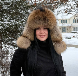 Luxurious Women\'s Real Raccoon Fur Trapper Hat, Genuine Fur & Natural Leather This raccoon Bomber hat is finished up! I tried something  main image 4