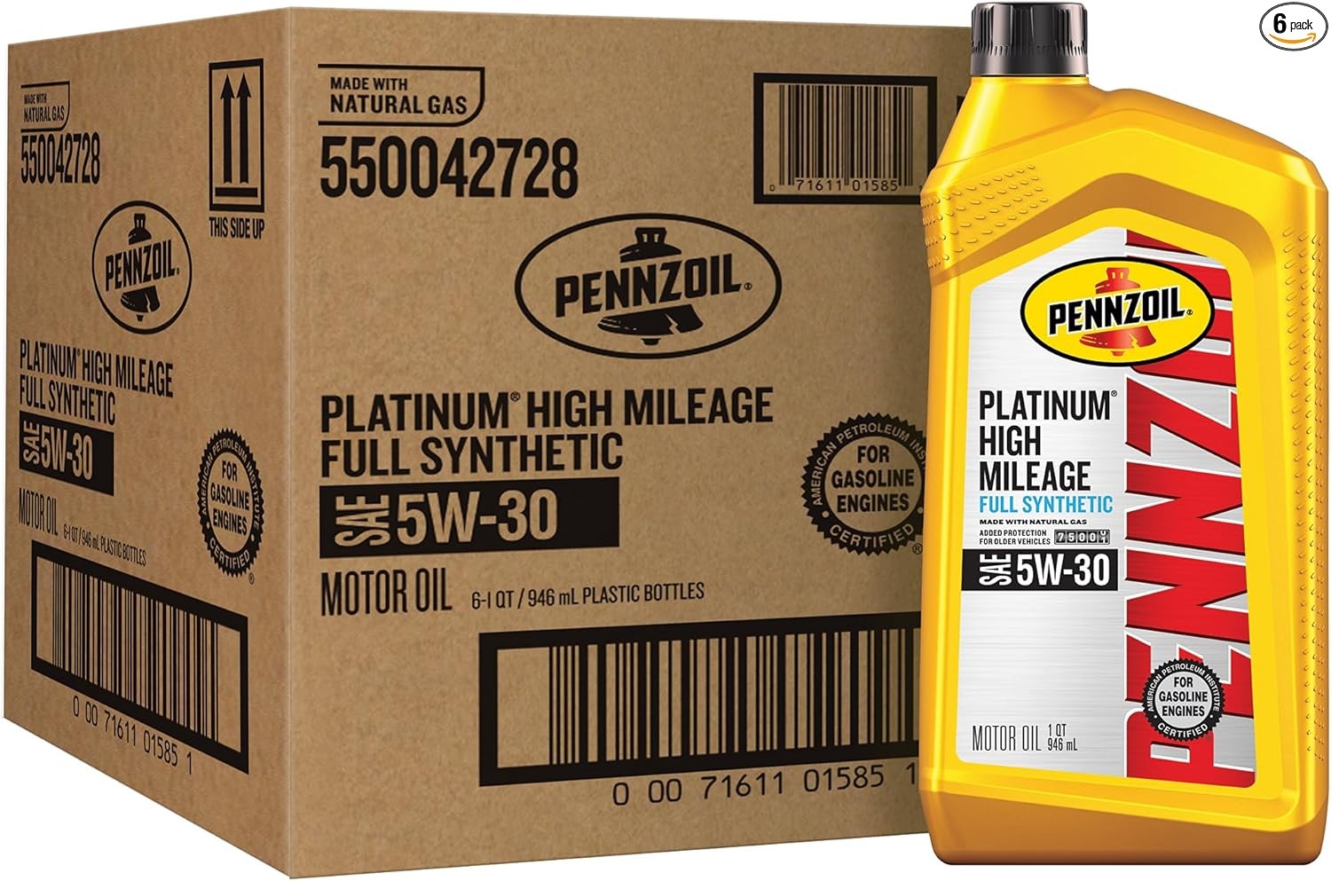 High Mileage Full Synthetic 5W-30 Motor Oil, 1 Quart (6 Pack