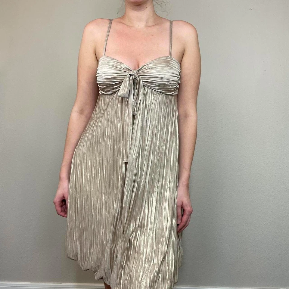 Gold Pleated Spaghetti Strap Bubble Dress In San Francisco - Image 2 of 4