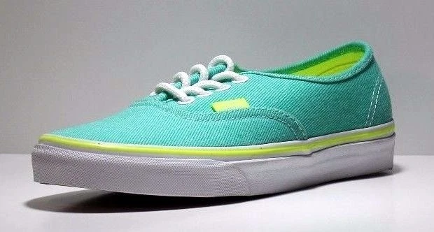 Vans Unisex Authentic Skate Shoe Color Washed Twill Aqua Green Neon Yellow