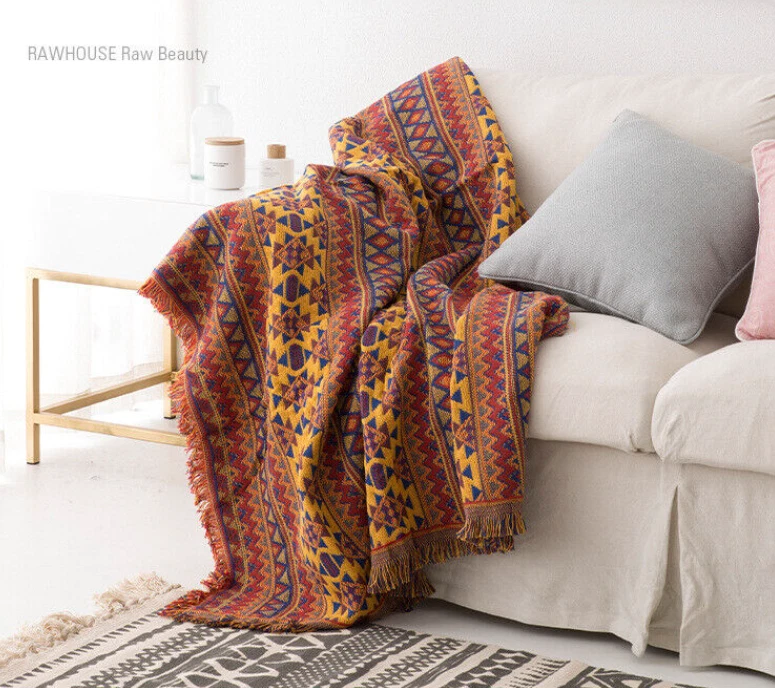 UK Boho Sofa Blanket Throw Bohemian Chair Cover Towel Soft Cotton Tapestry 2024