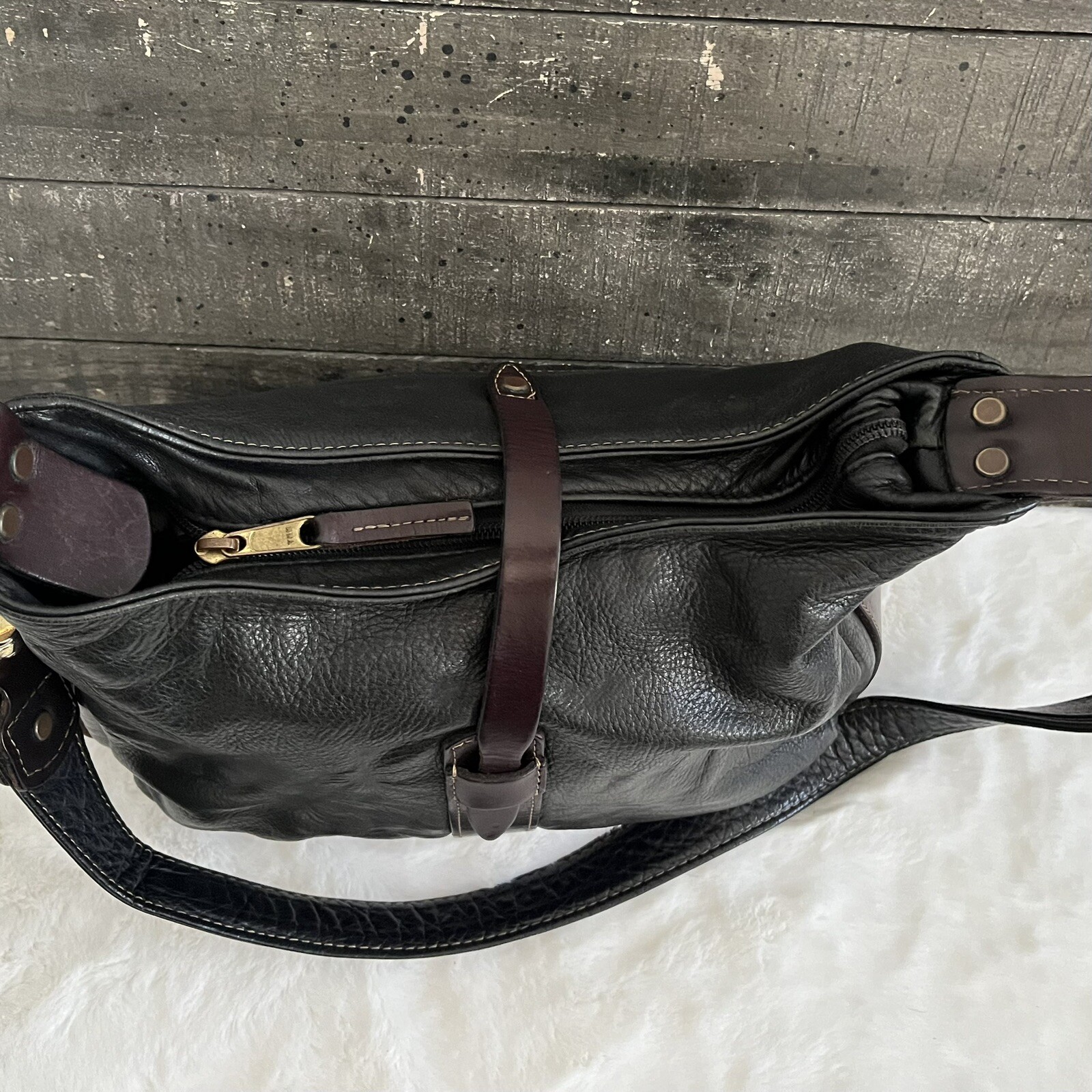 CORONADO Black & Brown Bison Leather Flap Concealed Bag eBay