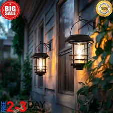 2 Pack Solar Lantern Outdoor Lights, Hanging Solar Wall Sconce Outdoor,