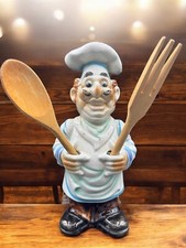 Vintage Ceramic Chef Utensil Holder Kitchen Chef 1970's 12" tall