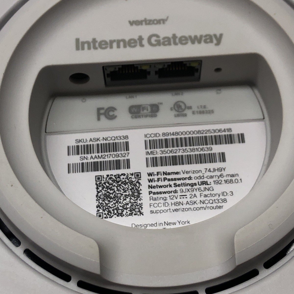 Verizon LTE 5G Internet Gateway Router WHITE ASK-NCQ1338 W