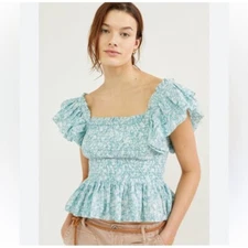 Love the Label Anthropologie Smocked Peasant Top Womens M Ruffle Cottage Floral