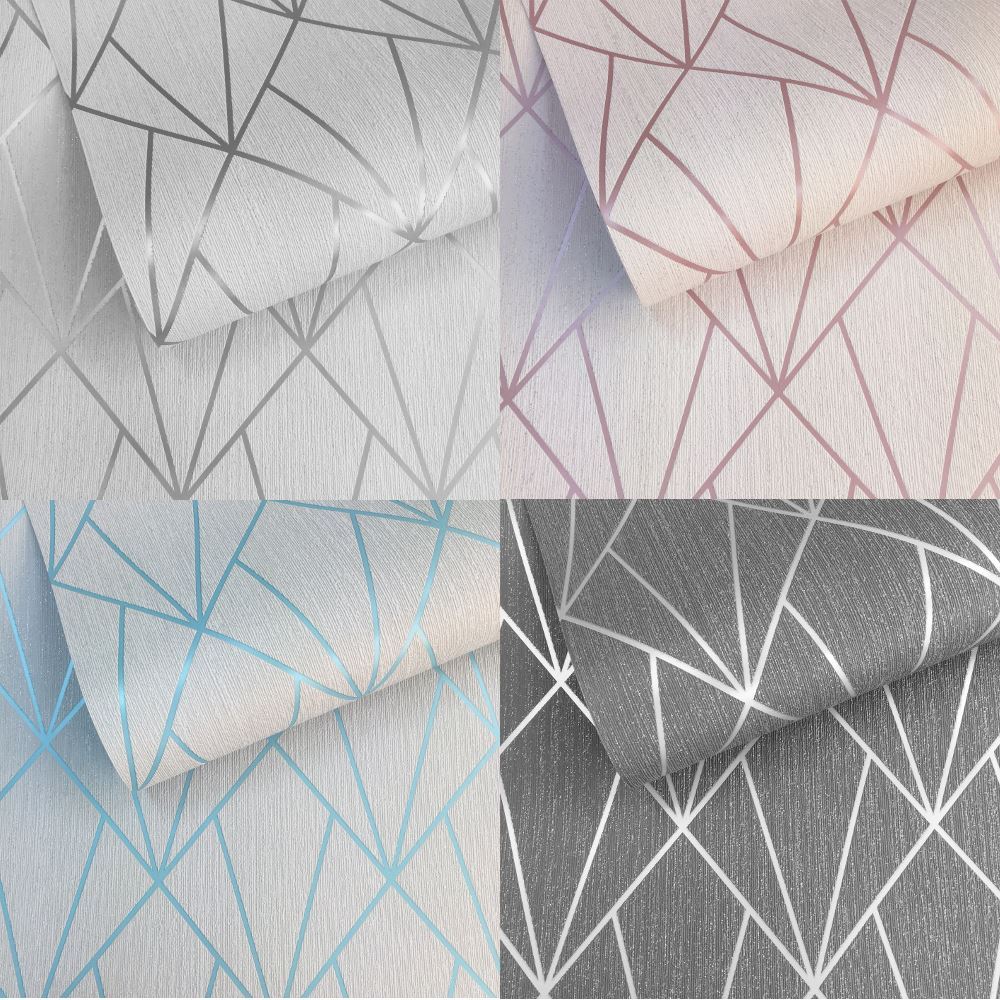 Muriva Indra Geometric Line Triangle Glitter Textured Vinyl Metallic