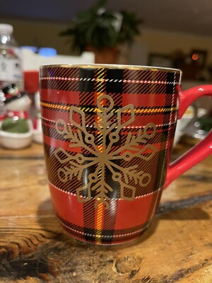 Robert Stanley HomeCollection Red Green Tartan Plaid Coffee Mug WithSnowflake