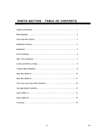 Clausing 14" Lathe 1400 Series Instruction and Parts Manual sn's: 140200 up #48 - Picture 3 of 6