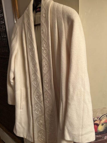 Vintage Alorna Winter Coat Cream 80% Wool Open Front Womens Size Large USA - Picture 7 of 7