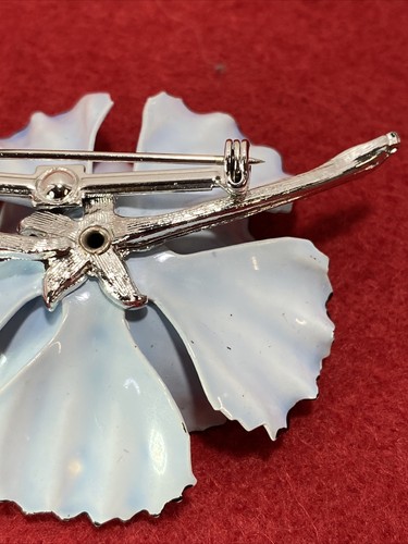 Vtg CORO Silver Enameled Blue Rhinestones Carnation Flower Brooch Pin B3 - Picture 4 of 10