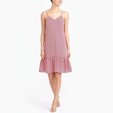 NWT J Crew Factory Red Sz 6 A Line Printed V Neck Ruffle-Hem Strap Dress