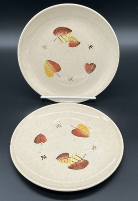 TWO Vernon SHERWOOD Bread Plates 6 1/4'' Brown Yellow Leaves Vernon Ware Speckle