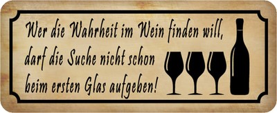 Schild Spruch Wahrheit Wein Suche Glas Nicht Aufgeben 27 X 10 Cm Blechschild Ebay