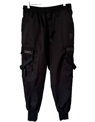 Women s Black Cargo Jogger Pants Size M Multi Pockets Drawstring Waist Street