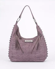 Rock Rebel GG Rose Embossed Sugar Skull Hobo Dark Purple Punk Handbag Purse