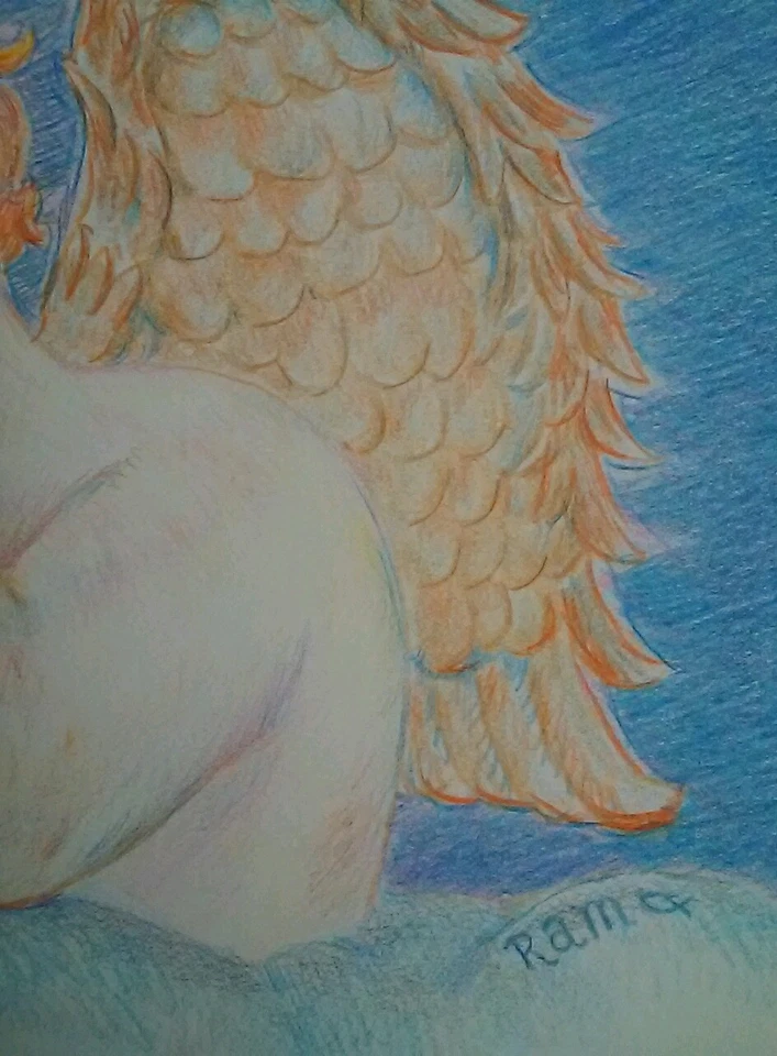 Lápiz de color original dibujo querubín "pensamientos celestiales" RAMfish artista  Foto 4 de 4