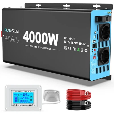 FLAMEZUM 4000W 8000W Reiner Sinus Wechselrichter 12V zu 230V Spannungswandler Inverter DE