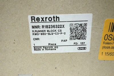 Rexroth R18236322X / RWD-065-SLS-C3-P-2 Roller Runner Block (US SELLER) *NEW*